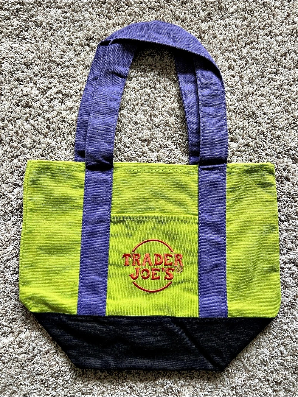 Trader Joe's Trick-or-Treat Canvas Tote Bag Green & Purple